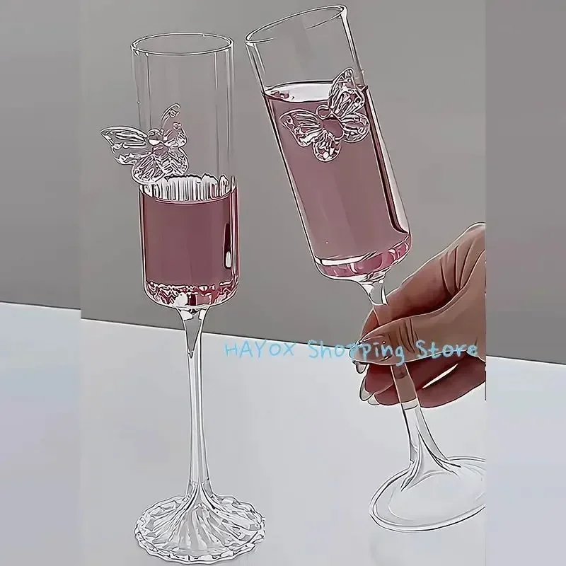 2 stücke kreative rosa Schmetterling Champagner Glas koreanische Deluxe große Rotwein Glas einfaches Zuhause süßes Weinglas süßes Mädchen Geschenk Image
