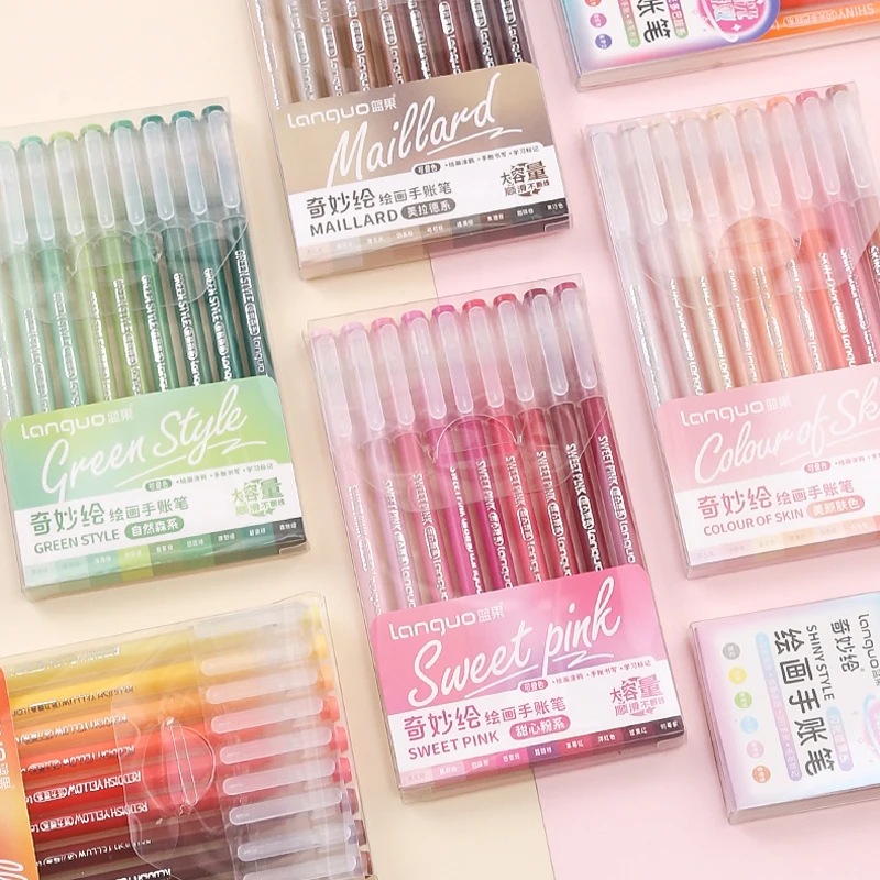 9 Teile/satz Multi-Color Gel Stifte Große Kapazität Farbige Tinte Art Marker Liner für Studenten Zeichnung Malerei Handbuch Stift Image