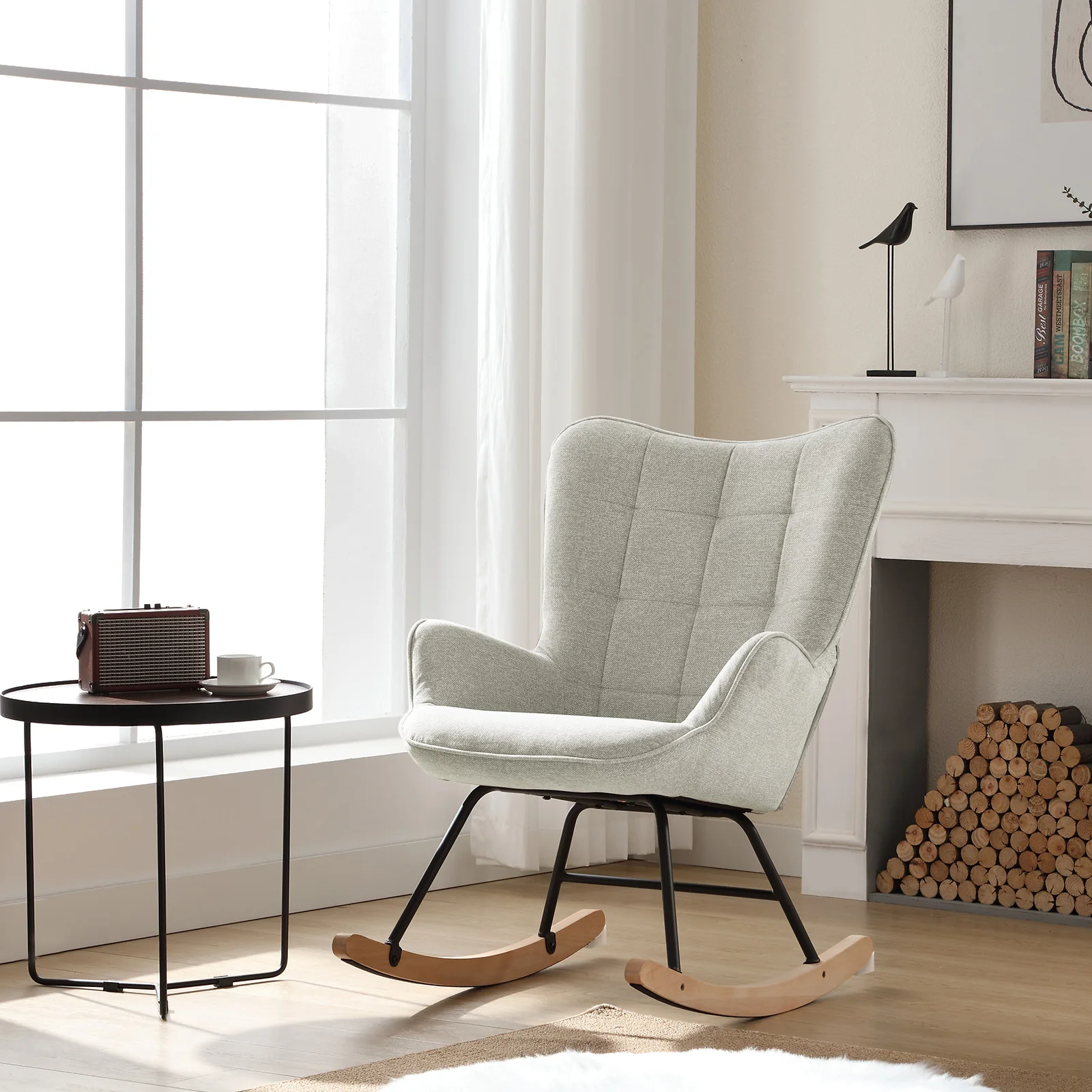 Schaukelsessel für Erwachsene, 69 x 90 x 95 cm, Rückenlehne, gepolstert, Freizeit, entspannender Lounge-Sessel für Balkon, Terrasse, Wohnzimmer, Schlafzimmer, Garten