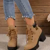 Frauen Retro Runde Kappe Chunky Heels Stiefeletten Herbst Neue High Heels Schuhe Frau Lace Up Plattform Kurze Booties Große Größe 42