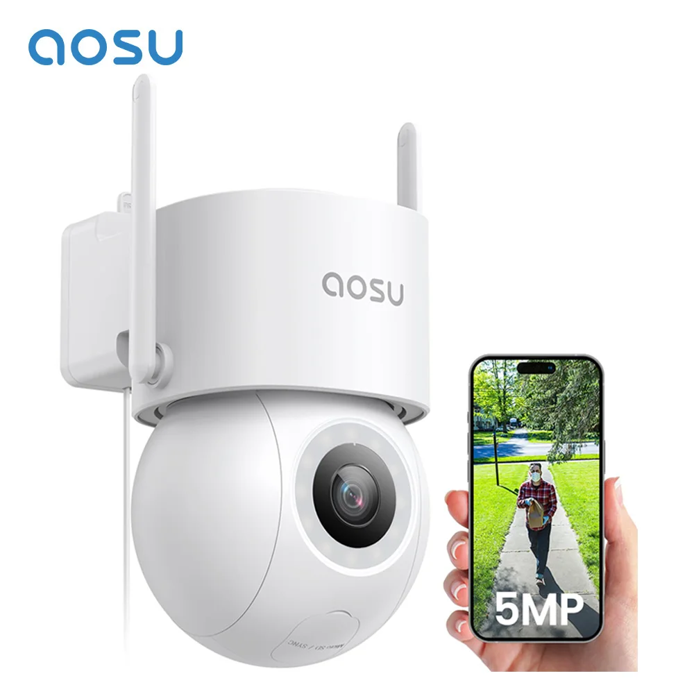 AOSU 5MP WiFi-Kamera für den Außenbereich 360° ° View PTZ Smart Security Camera Auto Tracking 2-Wege-Audio Drahtlose CCTV-Kamera unterstützt Alex Image