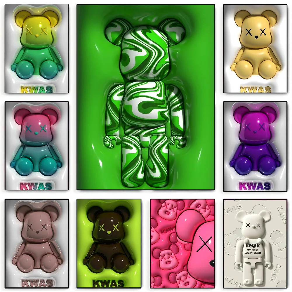 1pc Cartoon niedlichen Bier Graffiti Cartoon Charakter Flüssigkeit Bär Kunst Poster Papier drucken nach Hause Wohnzimmer Schlafzimmer Eingang Bar Restaurant Image