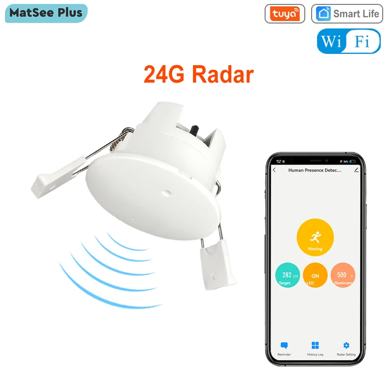 Tuya Smart Leben WiFi Millimeter Welle 24GHz Radar Menschliche Anwesenheit Detektor Motion Sensor Helligkeit Entfernung Detektor AC 110/220V Image
