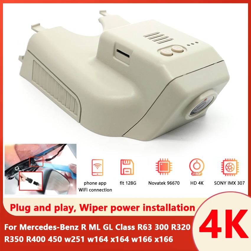 4K UHD 2160P Dual Objektiv Auto Wifi DVR Dash Cam Für Mercedes-Benz R ML GL Klasse R63 300 R320 R350 R400 450 w251 w164 x164 w16 Image