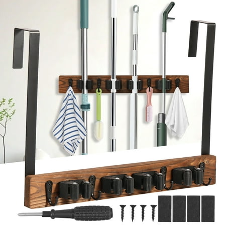 Brooms Holder Space Saving Solid Laundry Room Hanger and Storage Tool Multipurpose Mop Rack Hanger Wall Mounted Gardens Tool Rack Organizer Drilling-Free Mop Holder for Home