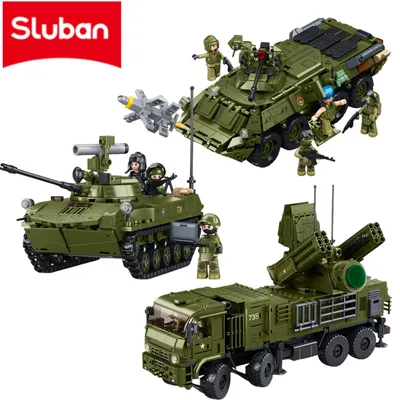 NEUE Sluban Militär Modell Ziegel Tank Infanterie Kampf Fahrzeug Luftverteidigung System Bausteine Pädagogisches Spielzeug für Kinder Image