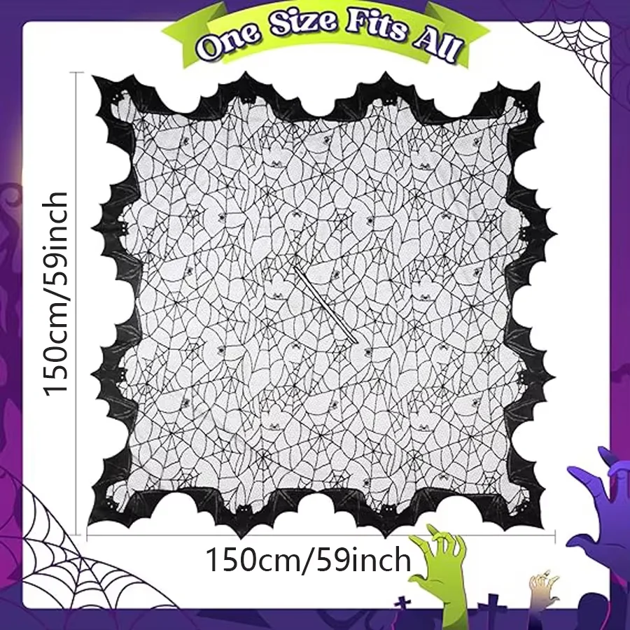 1pc schwarzer Fledermaus Schal Halloween Dekoration Schal, schwarzer Schädel Dekoration Polyester Schal, schwarze Fledermaus ist für jeden Urlaub uns geeignet