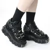 2025 NEUE Punk Stil Frauen Schuhe Lace-up ferse höhe 6 CM Plattform Schuhe Frau Gothic Ankle Rock stiefel Metall Dekor Frau Turnschuhe