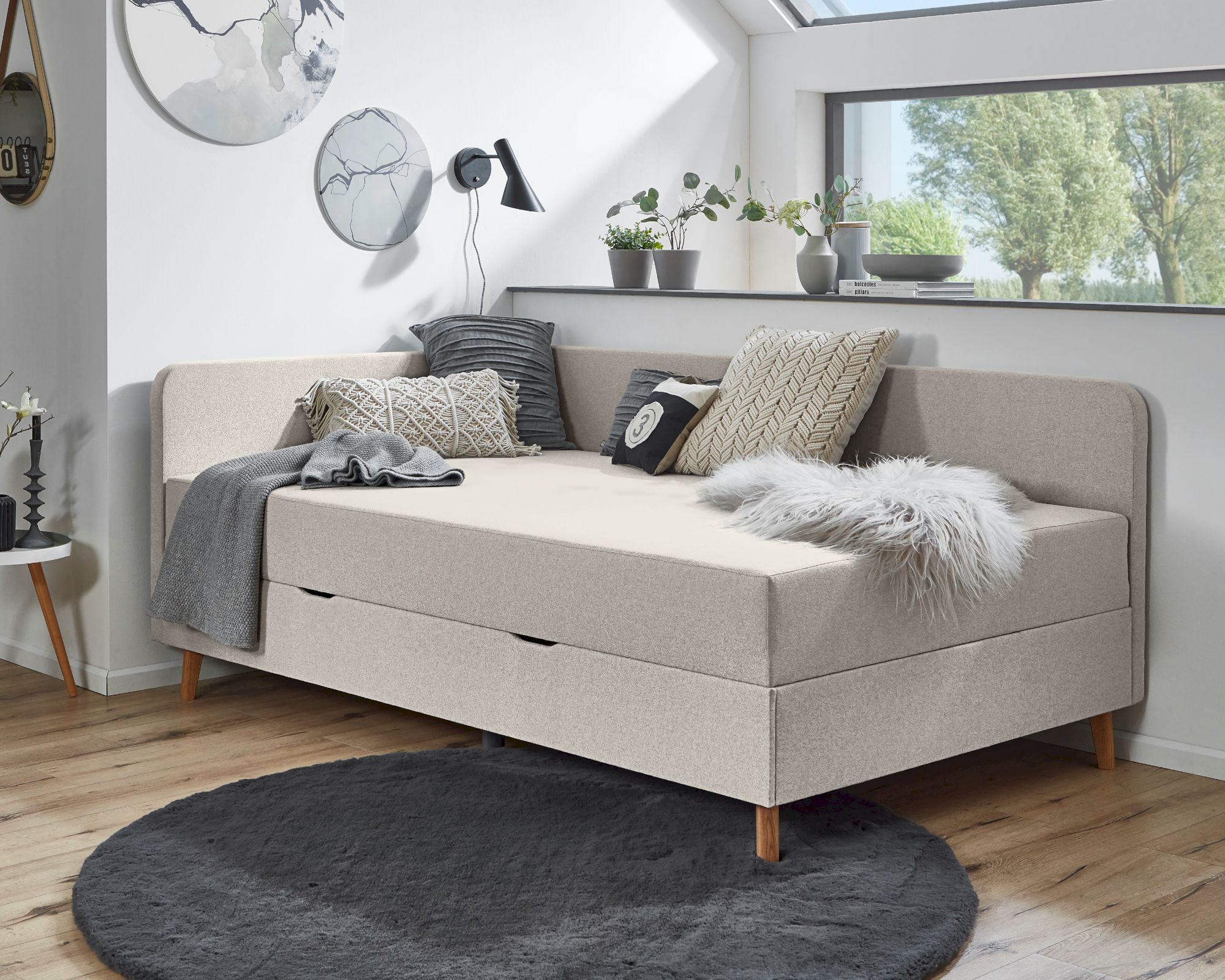 meise.möbel »Cabana« Polsterbett inkl. Bettkasten 90x200 cm / Stoffbezug Faro eisblau