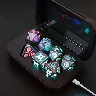 Rechargable DND Dice Light Up Dice 7 PCS Glowing Balanced LED Dice Electronic Dices DD Dungeons and Dragons Polyhedral Dice Set RPG Role Playing Table Game