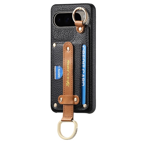 Handy Hülle Handyhüllen Für Pixel 9 Pro XL Pixel 8 Pro Pixel 8 Pixel 9 Pixel 7 Pixel 7 Pro Pixel 6 Pixel 6 Pro Rückseite mit Halterung mit Handschlaufe Kartenschlitz Retro TPU PU-Leder Image