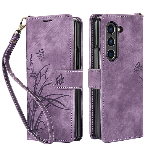 Handy Hülle Handyhüllen Für Z Fold 7 Z Fold 6 Z Fold 5 Z Fold 4 Z Fold 3 Rückseite Mit Ständer Mit Handgelenkschlaufe Kartenfach Retro TPU PU-Leder Image