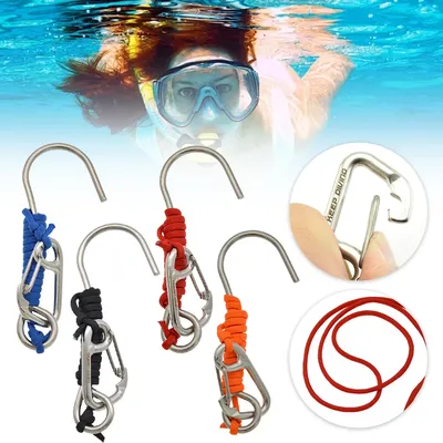 Scuba Diving Reef Hook 120cm Spiral Coil Lanyard Diving Stainless Steel Single Hook Outdoor