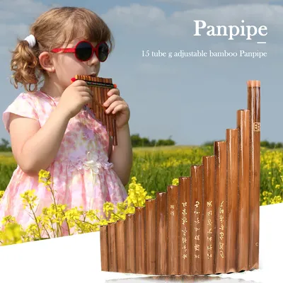 15 Pipes Natural Bamboo Wind Instrument Bamboo Panpipe G Key with Carry Bags