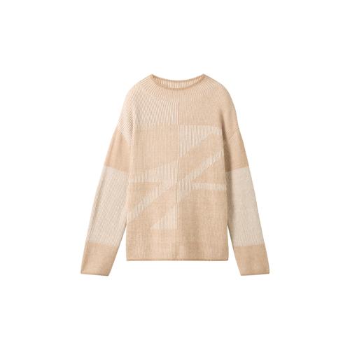 TOM TAILOR Damen Gemusterter Strickpullover, beige, Gemustert, Gr. L