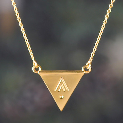 'Minimalist High-Polished Brass Pyramid Pendant Necklace'