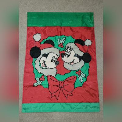 Disney Holiday | Vintage 1996 Mickey Minnie Mouse Wreath Christmas Yard Flag 28x40 Disney Preown | Color: Green/Red | Size: Os