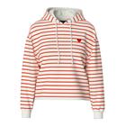 Kapuzensweatshirt PIECES "PCCHILLI LS HOODIE STRIPES EMB NOOS BC", Damen, Gr. M (38), weiß (cloud dancer stripes:tangerine tango, heart emb), Sweatware, Obermaterial: 50% Baumwolle, 50% Polyester, gestreift, modisch, regular fit normal, Rundhals,...