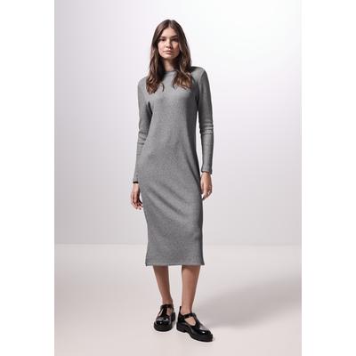 Strickkleid STREET ONE STUDIO, Damen, Gr. 44, EURO-Größen, silber (schwarz silber meliert), Stoff, 63% Viskose, 28% Polyester, 7% Metallisierte Fasern, 2% Elasthan, unifarben, casual, normal wadenlang, Rundhals, Langarm abgesteppt, Kleider, mit... Image