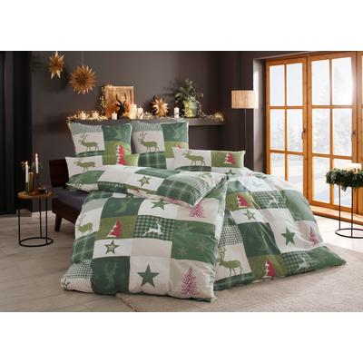 Bettwäsche HOME AFFAIRE "Nicholas", grün, B/L: 135cm x 200cm, , Linon, B/L: 80cm x 80cm, Linon, Obermaterial: 100% Baumwolle, Bettwäsche, Weihnachtsbettwäsche, Winter Image
