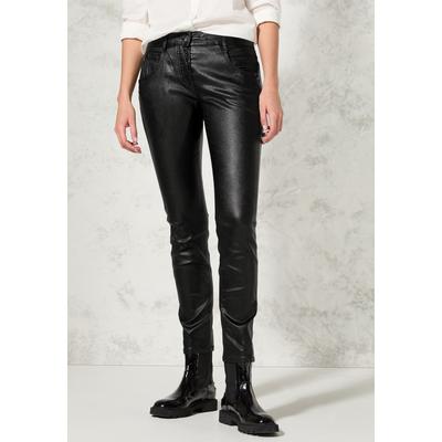 Lederimitathose STREET ONE, Damen, Gr. 33, Länge 30, schwarz, Stoff, 79% Viskose, 18% Nylon, 3% Elasthan, unifarben, casual, slim fit lang, Hosen, 5-Pocket-Style Image