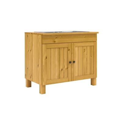 Spülenschrank HOME AFFAIRE "Alby2", beige (natur gebeizt, gewachst), B:100cm H:85cm T:60cm, Massivholz, Schränke, Mit Metallgriffen, Breite 100 cm Image