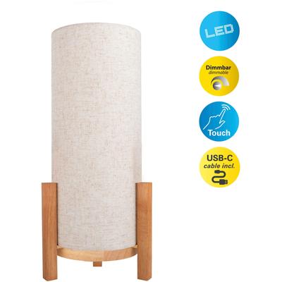 NÄVE LED Tischleuchte "Matida", beige (natur), Ø 18,00cm H: 48,00cm, Lampen, Akkubetrieb, inkl. USB-C-Kabel, Holzgestell, Textilschirm, dimmbar Image