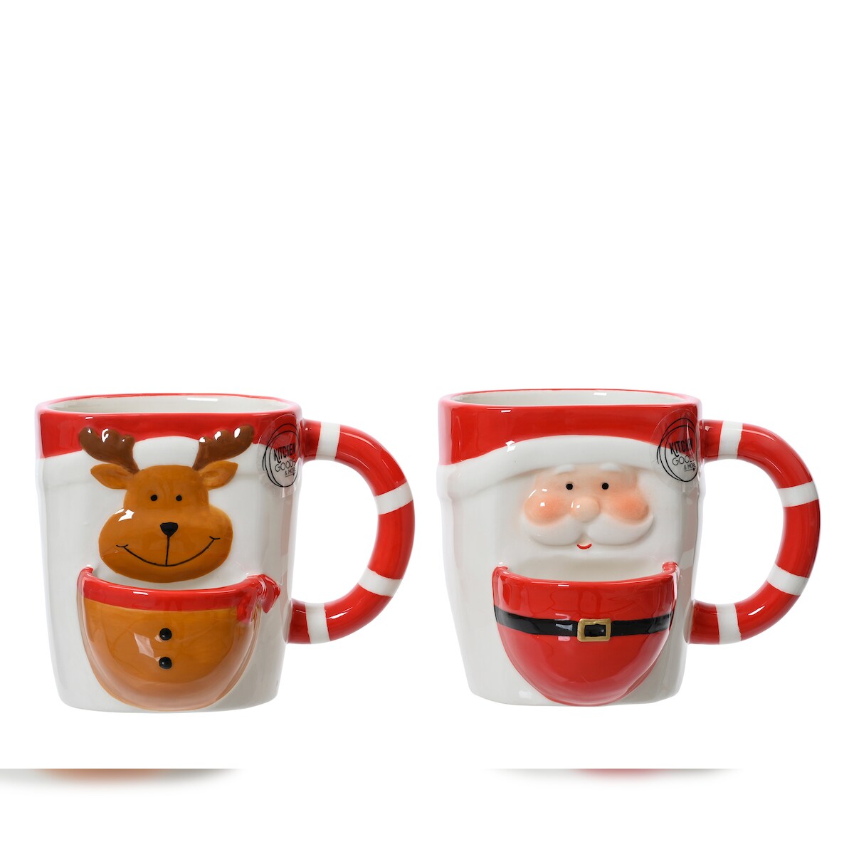 Christmas Decorations 1 Tasse Weihnachtsmann Reh mit Griff 12cm Keramik Teetasse Henkel Weihnachtstasse Keramiktasse Teebecher Kaffeetasse Kaffeebecher Geschirr Becher Rot Image