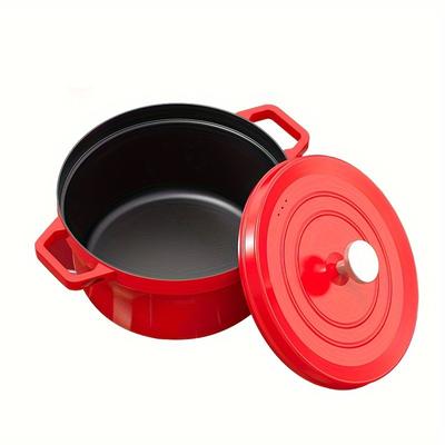 TEMU 1pc, Red Cast Iron Dutch Oven, 9.4in/24cm, , Multi- Pot, 4l, For Gas & Electric Stove, Kitchen Cookware