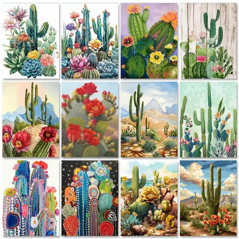 Gatyztoire – peinture par numéros de Cactus sur toile, Kits de bricolage, peinture acrylique, dessin de figurines de paysage, coloriage par numéros, décoration de maison