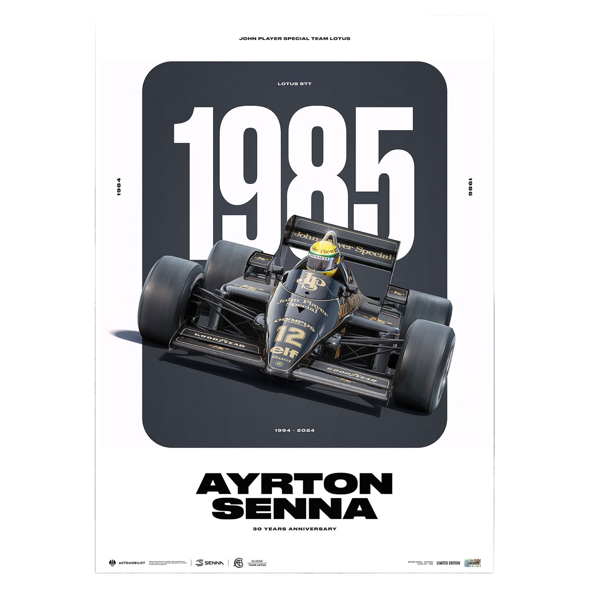 Ayrton Senna Team Lotus 97T - 30 ans d'héritage - Affiche en édition limitée - No Gender Taille: One Size Only