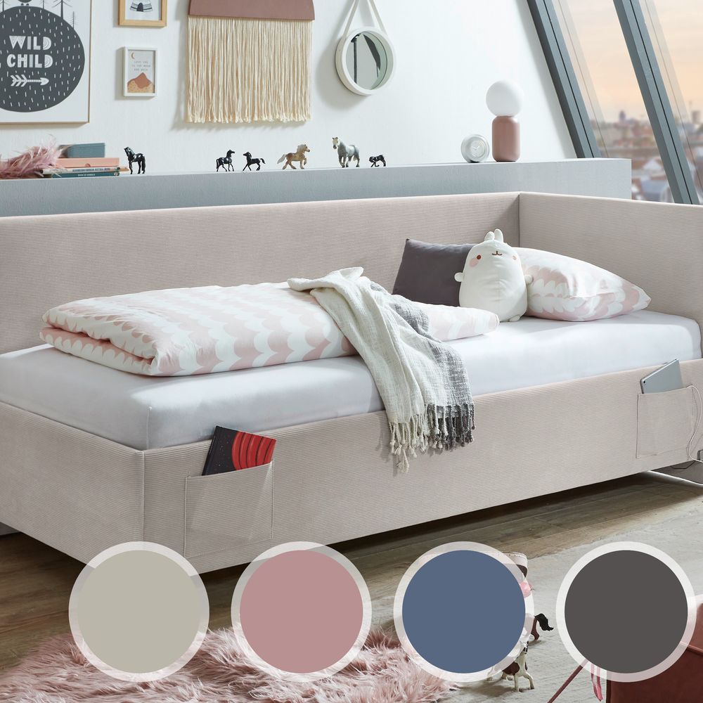 meise.möbel »Cool II« Jugendbett Cord 120x200 cm / ocean / mit Rückenteil / ohne Bettkasten / mit Matratze / Härtegrad H2/H3 Image