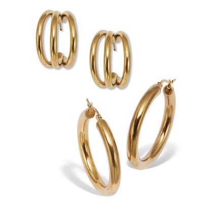 Women's Yellow Gold Ion-Plated Stainless Steel Hoop Earring Set by PalmBeach Jewelry in Gold