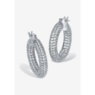 Women's Round Crystal Silvertone Hoop Earrings, 26Mm by PalmBeach Jewelry in Silver