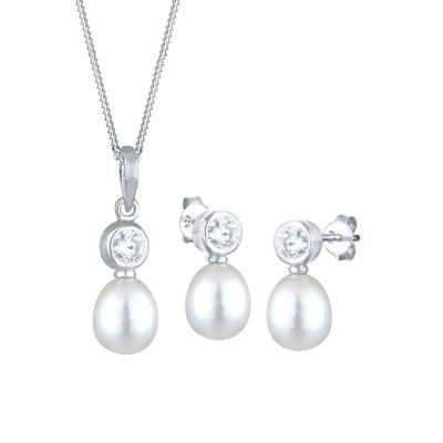 Elli - Perle Zirkonia 925 Sterling Silber Schmuck-Set 1 ct Damen