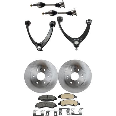 2007 Cadillac Escalade EXT 7-Piece Kit Front, Driver and Passenger Side Axle Assembly, Four Wheel Drive, Includes Brake Discs, Brake Pad Sets, and Control Arms