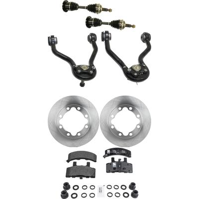 1992 Chevrolet K2500 7-Piece Kit Front, Driver and Passenger Side Axle Assembly with Brake Discs, Brake Pad Set, and Control Arms, with 7,200 lbs. GVW