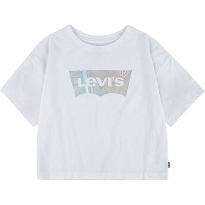 T-Shirt LEVI'S KIDS, Mädchen, Gr. 14 (158), weiß, Jersey, Obermaterial: 60% Baumwolle, 40% Polyester, bedruckt, casual, regular fit normal, Rundhals, Kurzarm, Shirts, Boxy Fit, for Girls