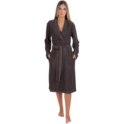 Damenbademantel WEWO FASHION "4030" Gr. XS, braun (schwarzbraun), L:110cm in Gr. XS, Frottier, Hausmäntel, leicht und weich Image