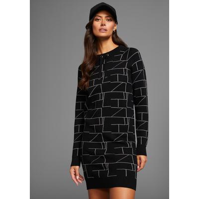 Strickkleid LAURA SCOTT, Damen, Gr. 38, N-Gr, schwarz, Strick, Obermaterial: 50% Viskose, 26% Polyamid, 24% Polyester, gemustert, Jacquardmuster, casual, figurbetont kurz, Rundhals, Langarm Raglanärmel Rippbündchen, Kleider, aus kuscheligem... Image