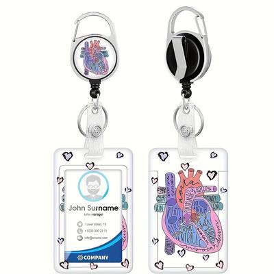 TEMU Heart-themed Retractable Badge Holder With Clip - Abs Vertical Id Card Protector, For Nurses, Medical Students, Teachers - Includes Name Tag