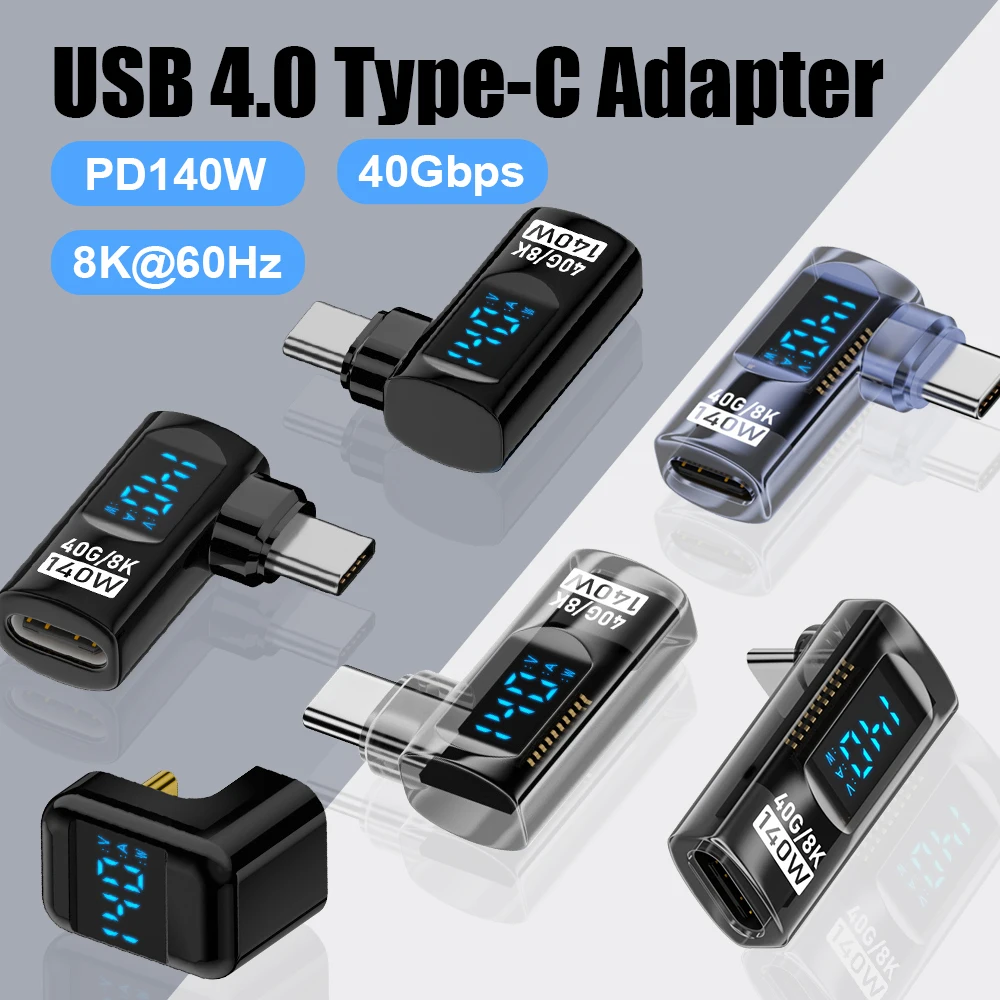 90-Grad-USB-C-Adapter, rechtwinkliger U-förmiger Typ-C-Adapter, 40 Gbit/s, Datenübertragung, PD 140 W, USB4.0, 8 K, 60 Hz, Video für Thunderbolt 3/4 Image
