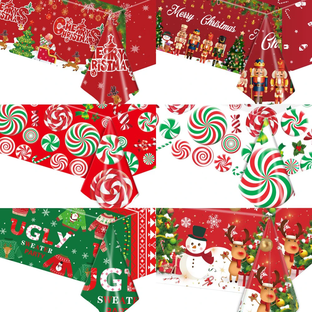 Weihnachten Einweg Tischdecke Santa Claus Schneemann Walnuss Soldat rot Kunststoff Tisch dekoration für Weihnachten Neujahr Party nach Hause Image