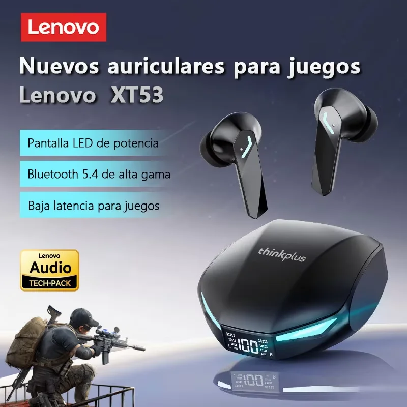 Neue Lenovo XT53 Wireless Bluetooth 5.4 Kopfhörer LED Digital Display Wasserdichte Ohrhörer Noise Cancelling Gaming Headset Image