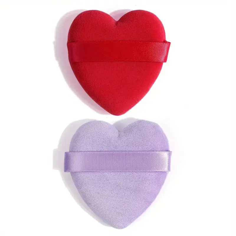 2 Stück Soft Love Heart Shape Makeup Puffs – wiederverwendbare kosmetische Puderquaste mit Riemen für loses Puder, Mineralpuder und Rouge Image