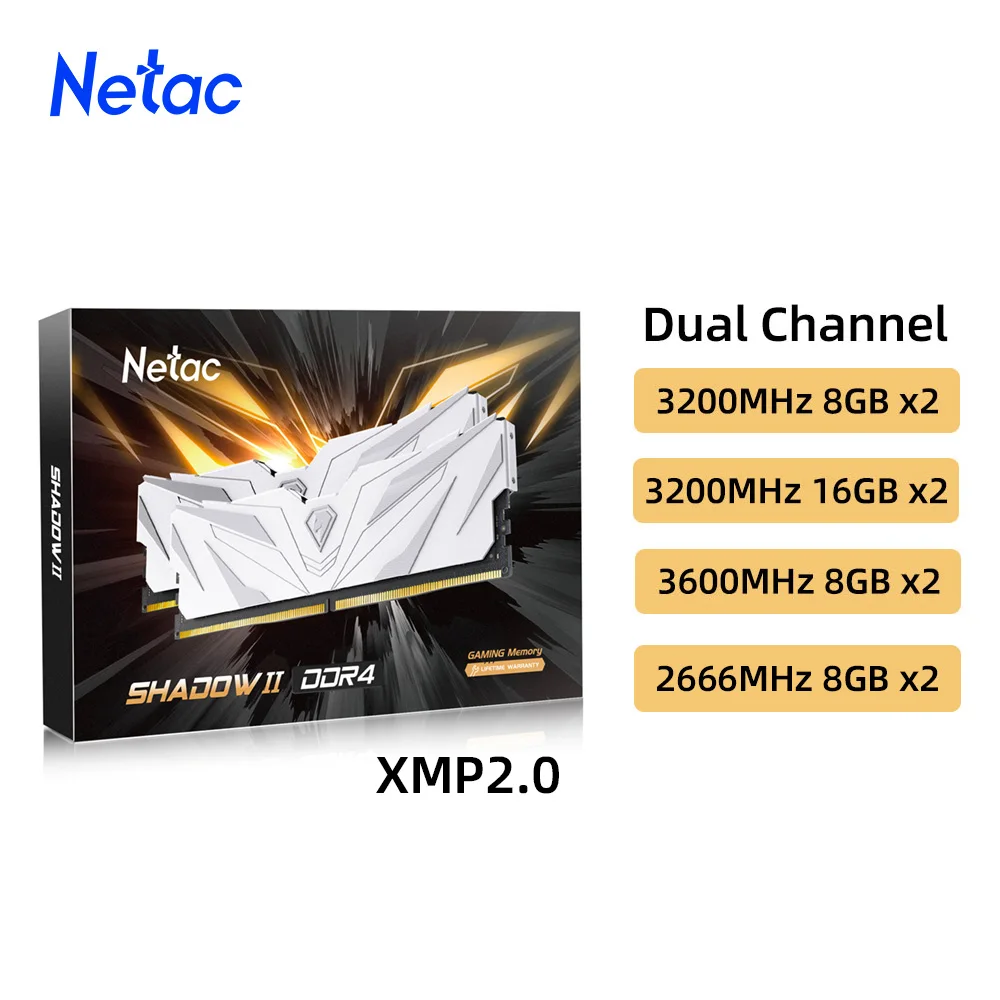 Netac Ram-Speicher DDR4 8GBX2 16GBX2 DDR4 3200 MHz 3600 MHz 2666 MHz Speicher-Kühlkörper XMP2.0 288Pin Dual Channel mit Kühlkörper für PC Image