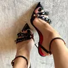 Liyke Sommer Mode Edelstein Niet Schmale Band frauen Metall Thih High Heels Sandalen Sexy Spitz Offene spitze Party Kleid Schuhe größe 41