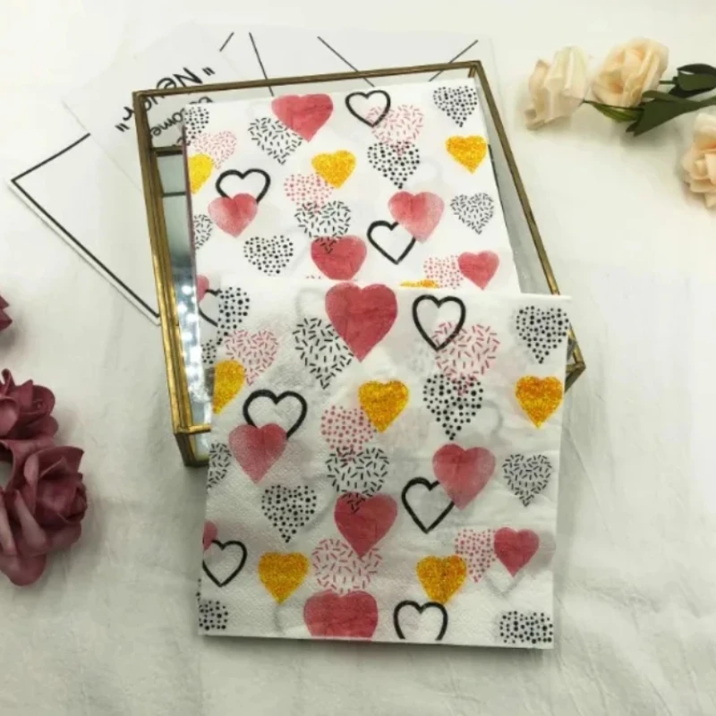20 Stück 33 cm bunte bedruckte Servietten 2-lagige Liebesmodelle Hochzeit dekorative Papierservietten Hochzeitsfeier gefaltete quadratische Servietten Image
