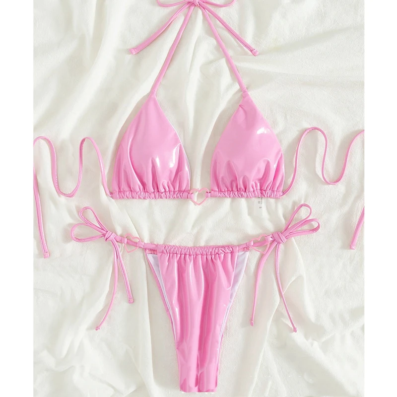 Sexy PU-Bikinis 2026 Damen-Bademode, weiblicher Badeanzug zum Schwimmen, Badeanzüge, brasilianisches Bikini-Set, Strandmode, Pool-Badende Image