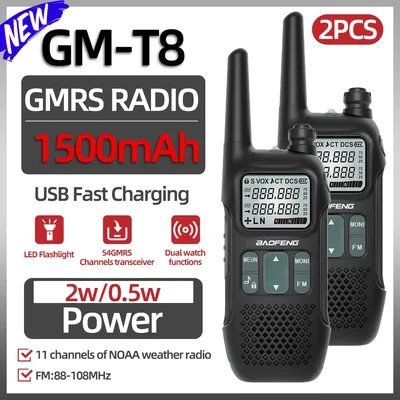 Baofeng GMRS GM-T8 Walkie-Talkies NOAA Long Range wiederaufladbares tragbares Zwei-Wege-Radio-USB-Ladegerät für Campingausflüge